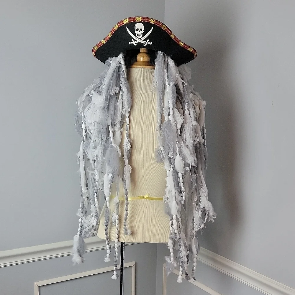 UPCYCLED Ghost Pirate Red Black Blazer‎ Jacket Dread Hair Hat Halloween Costume